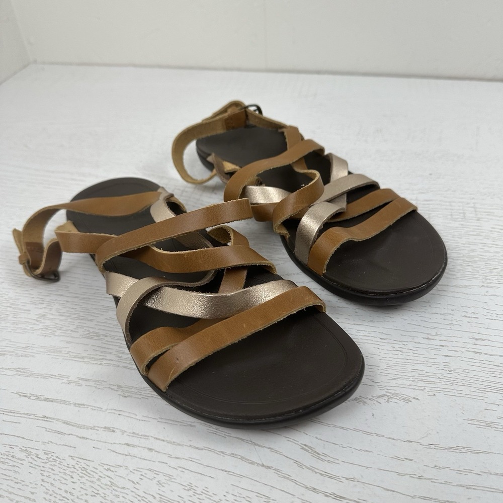 Olukai‎ Awe Awe Women's 8 Strappy Sandal In Tan And Gold Neutral Supportive